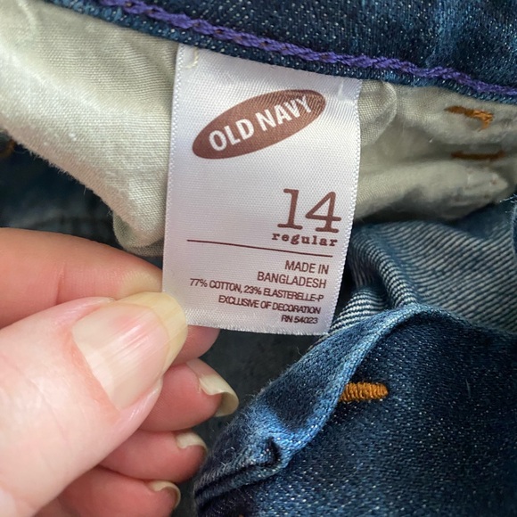 Old Navy The Diva Jeans 14 Reg Flare Leg Stretch Dark Blue Denim Embroidered Pkt - Picture 6 of 7